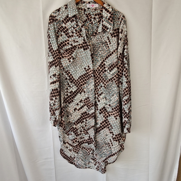 BUDDY LOVE MALIKA Snake Print Button Up Tunic Long Sleeve Size Large Women's - Picture 1 of 7